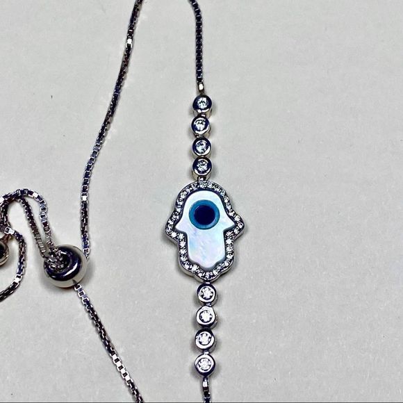 HAMSA 🪬 EVIL EYE 🧿 STERLING PLATED SLIDE CHAIN BRACELETS CZS FIRE OPAL CZS NWT - Picture 9 of 9